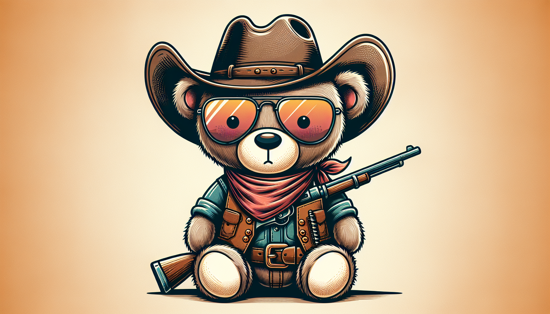 Cowboy Teddy Bear wearing sunglasses and holding rifle