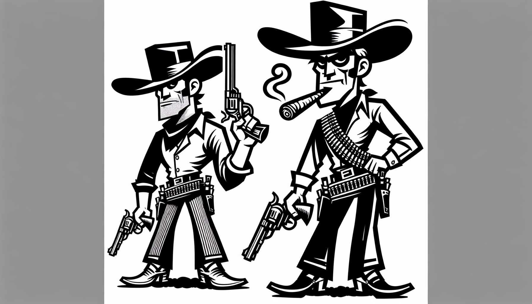 Lucky Luke smoking cigar, armed to the teeth