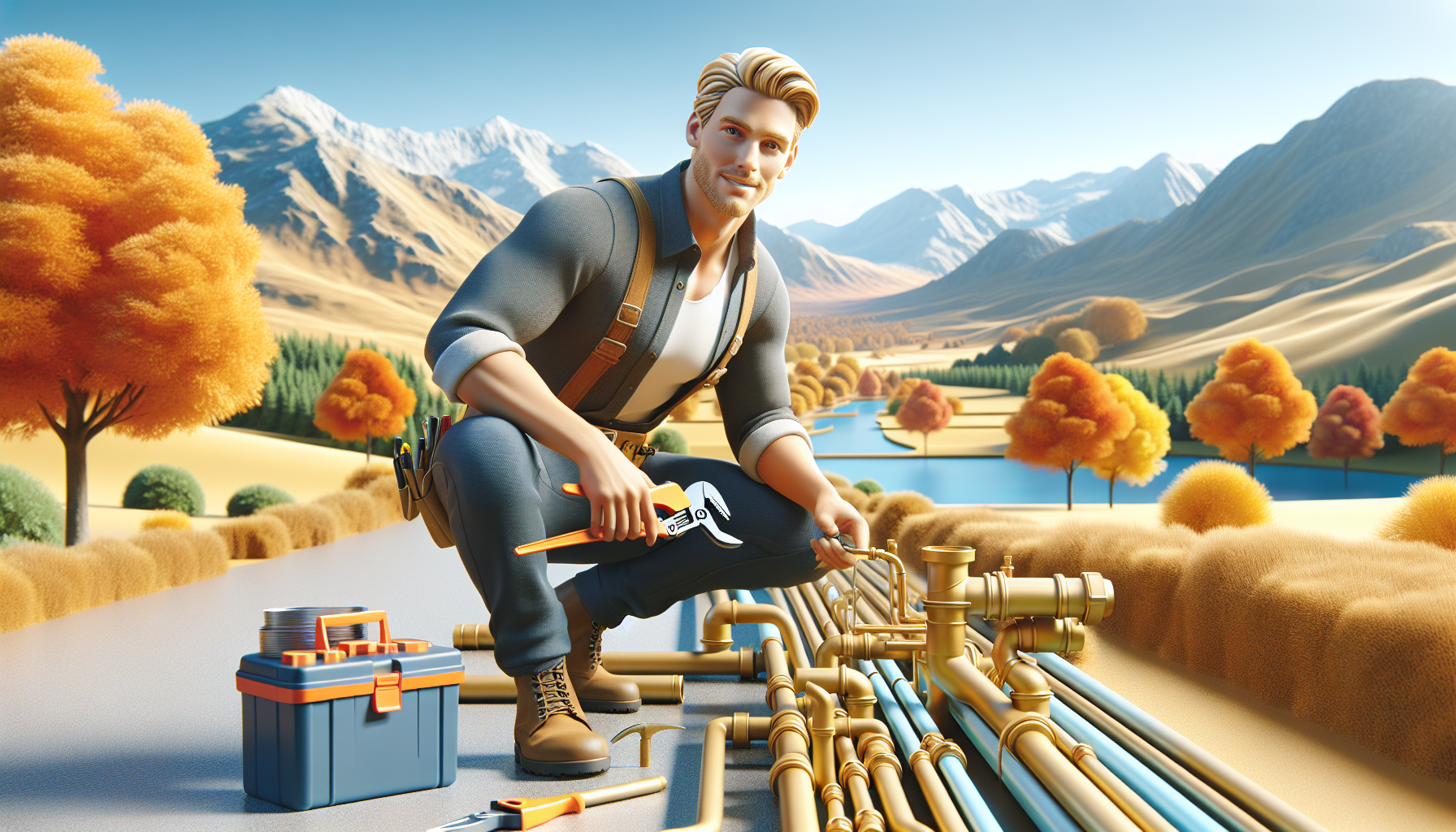 Handsome blonde male plumber