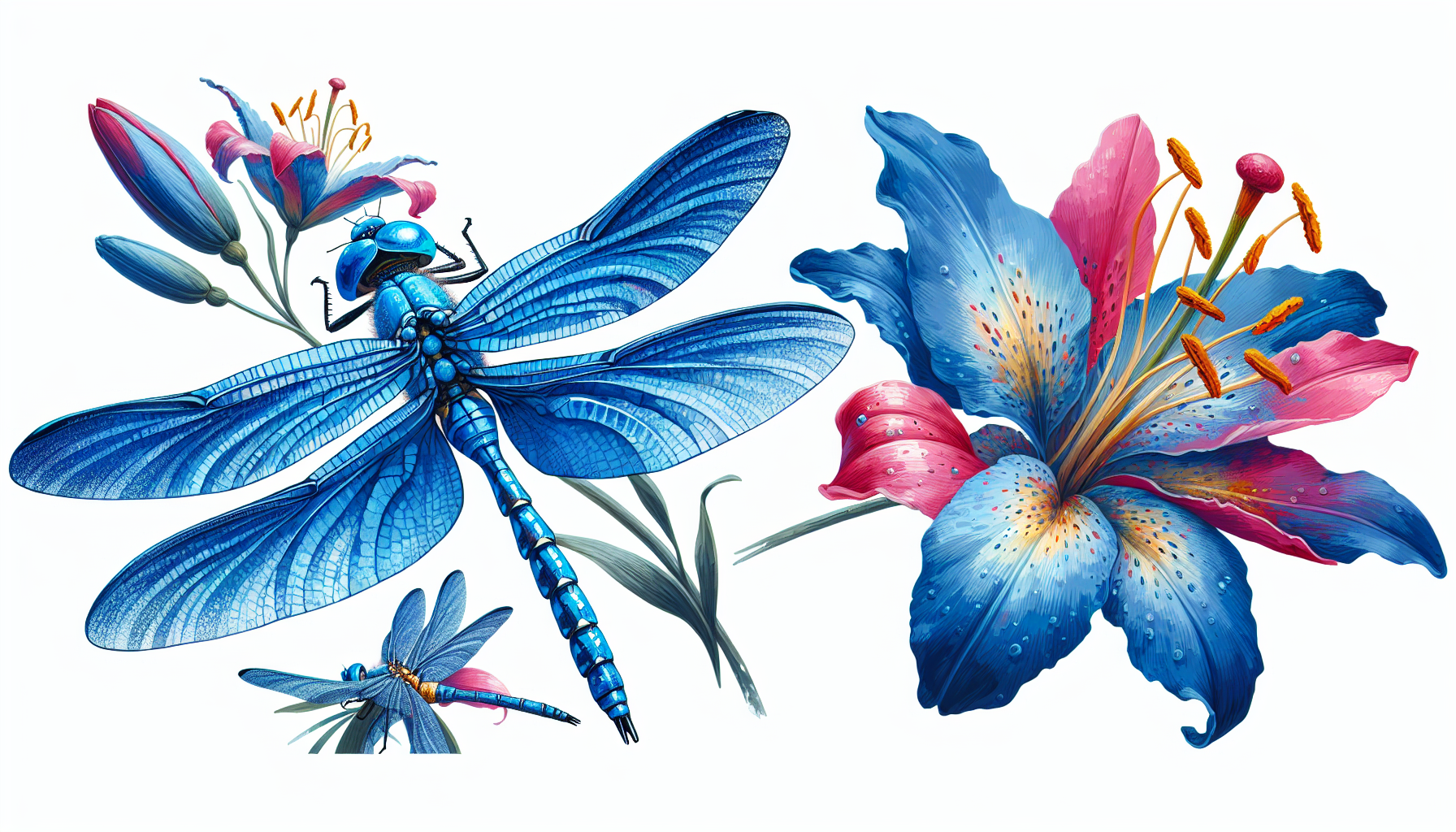 Blue dragonfly on flower