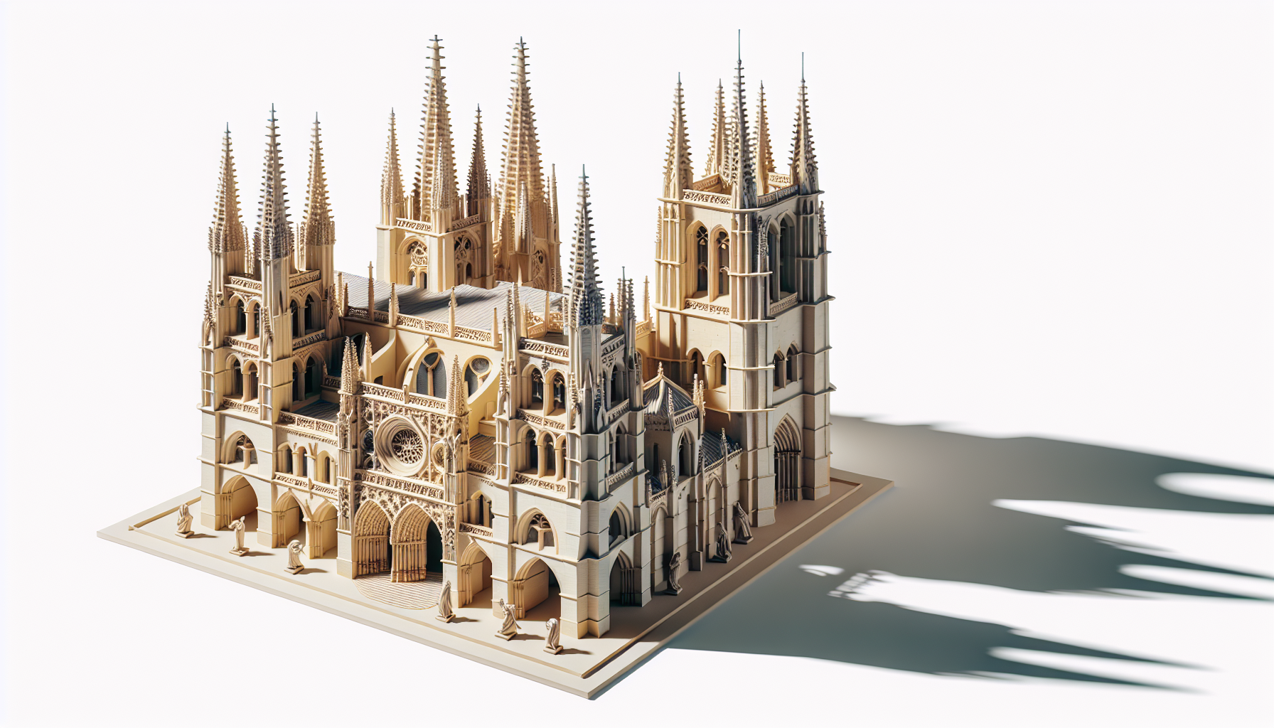 Fondo de catedral de Burgos, en modo dibujo animado divertido, con estilo 3D con sombras y luces
