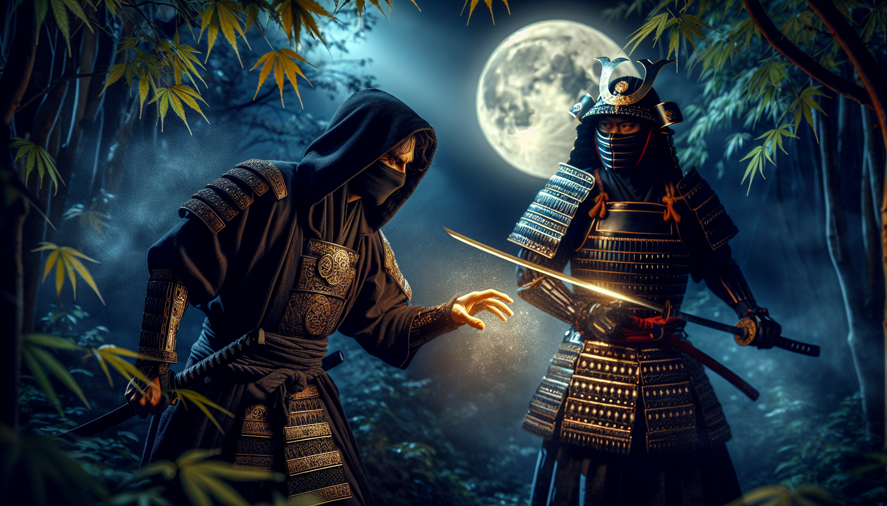 Ninja assassinates samurai in armor