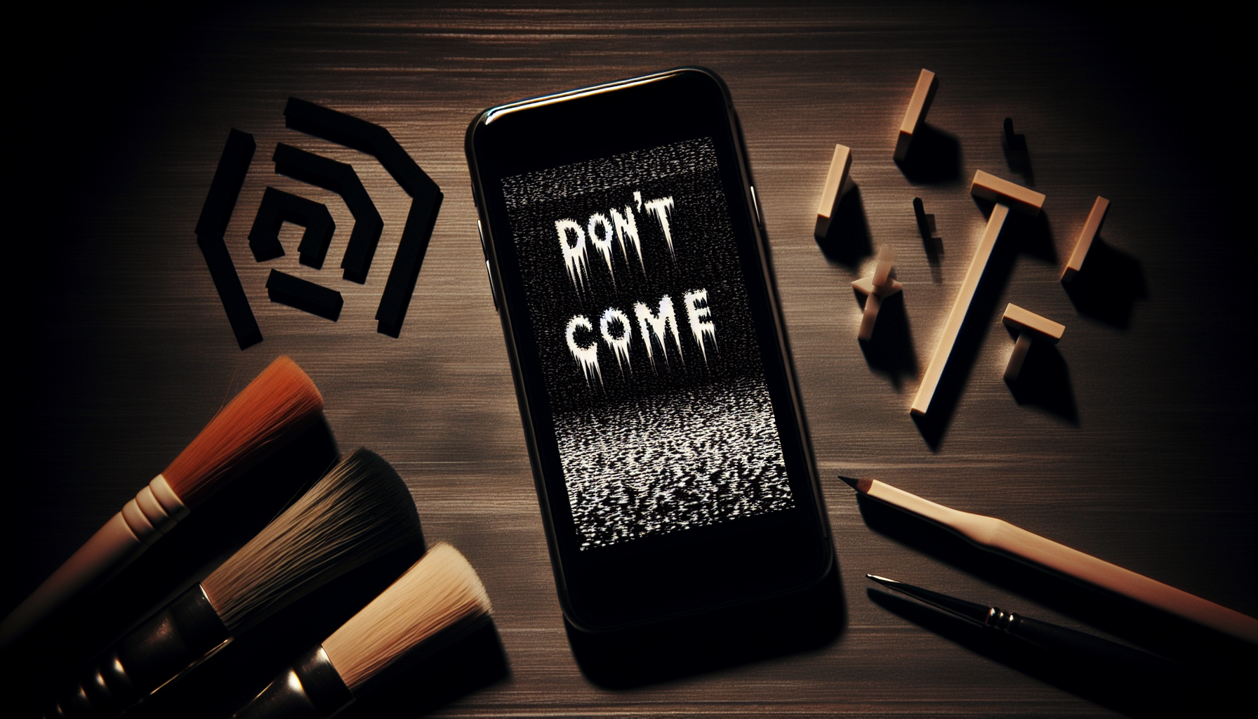 Philip’s Cryptic Text Message on a Glitching Phone Screen (Horror, Mystery, Suspense)
A phone screen flickers erratically, displaying the ominous message: "Don’t come." The text distorts, shifting between static and unreadable symbols. The signal strength icon disappears, replaced by something unrecognizable.