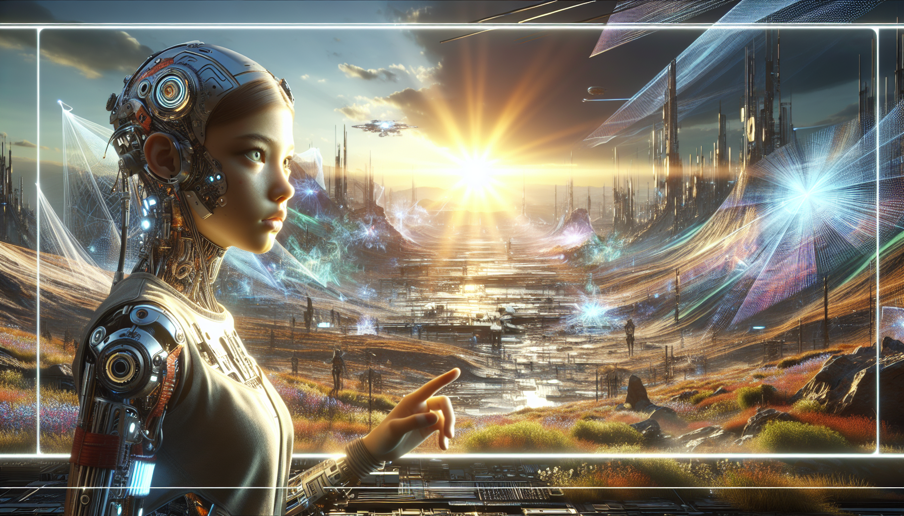 an teen woman, Astropunk, Cyborg, Robotic, Aged, Sunlight, High quality, Ultra detail, Octane Render, Full HD, masterpiece