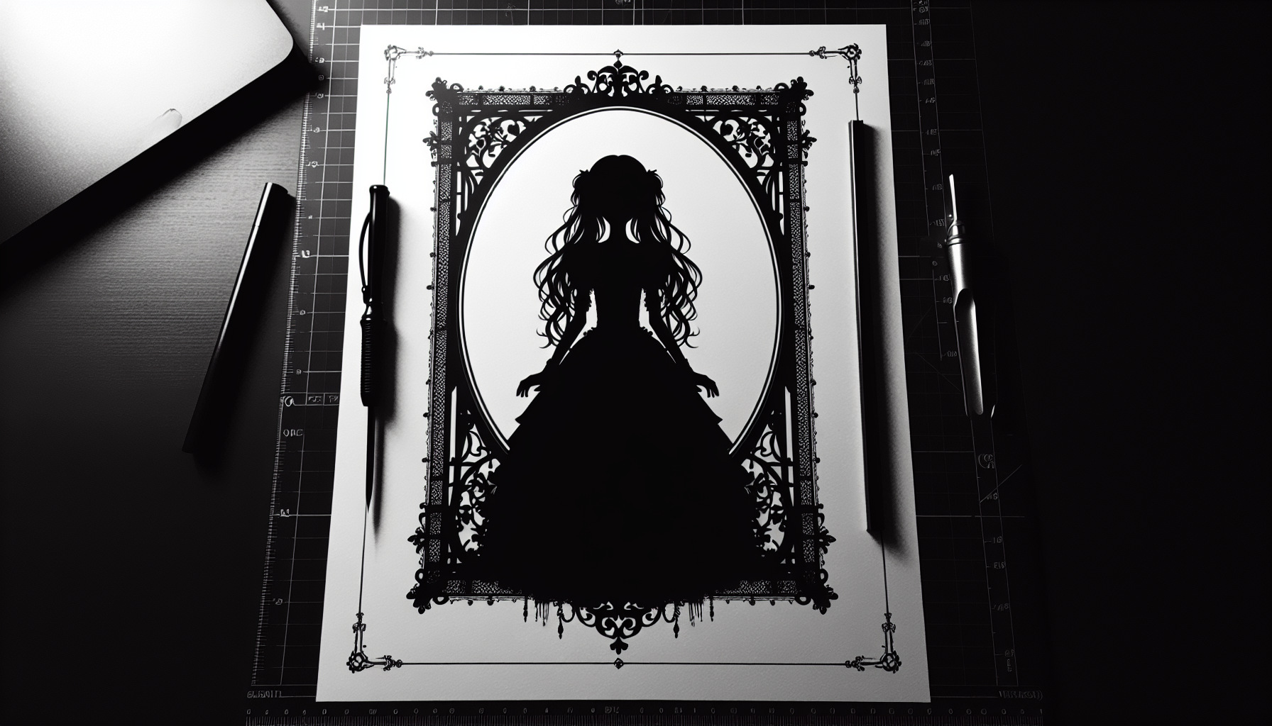 Cute fully dark sillhoutte art of a Goth girl