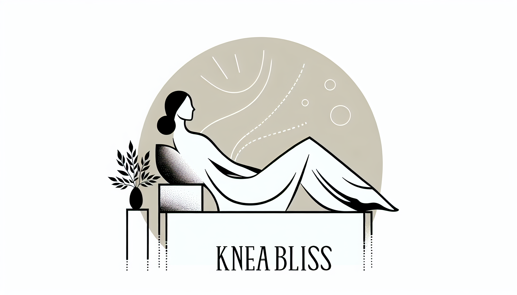 An outline of a woman laying on a bed with the words "Knead Bliss" displayed above