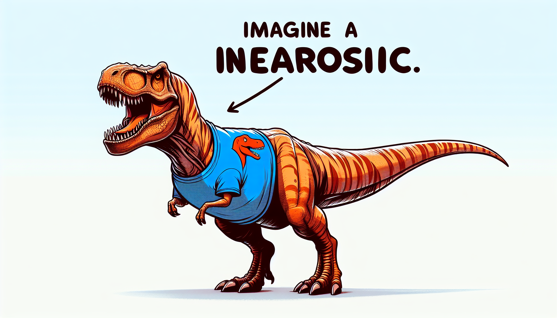 a tyrannosaur with a dinosaur on his shirt