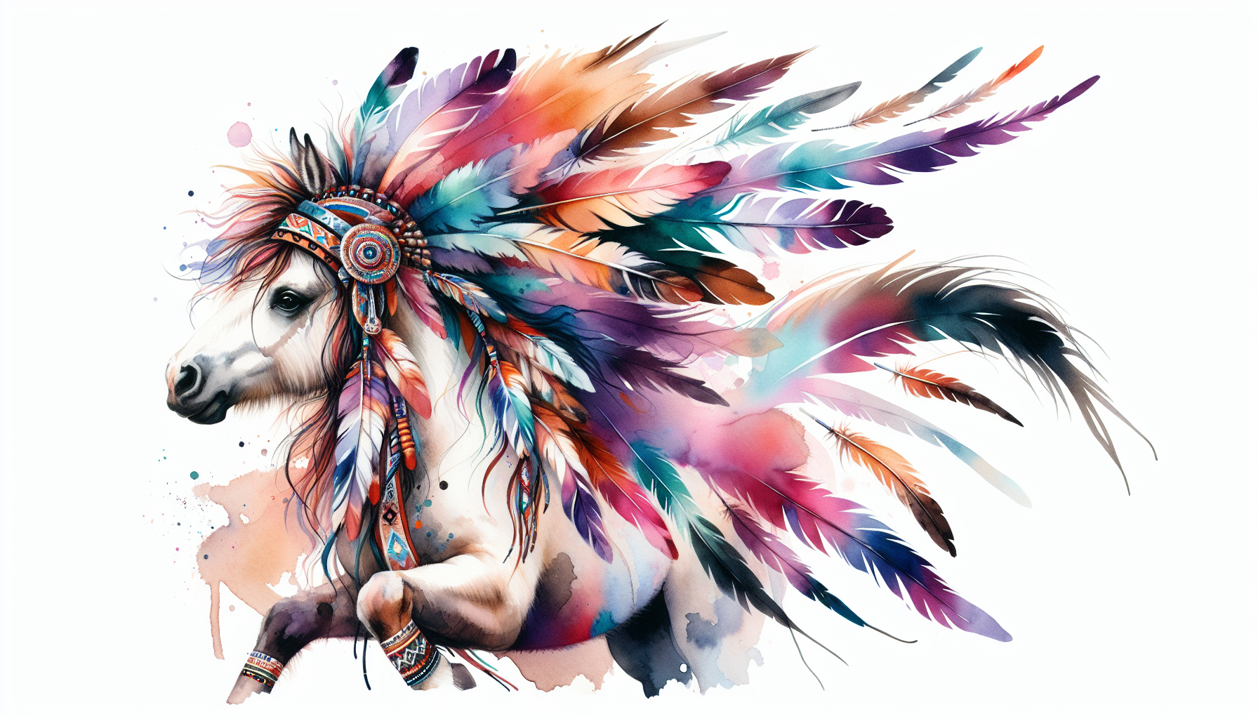 Native American pony with feathers 
