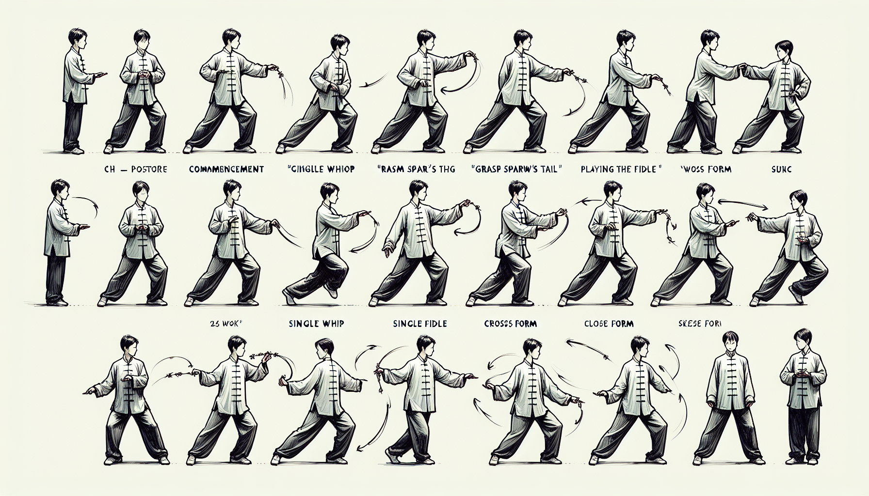 show each  step of the 24r tai chi short form