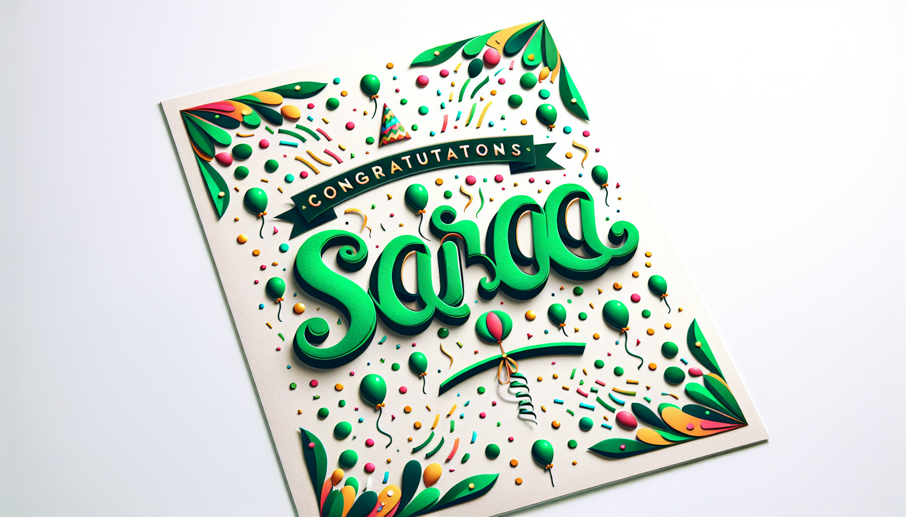 Felicitación que ponga "Felicidades Saraa" de color verde