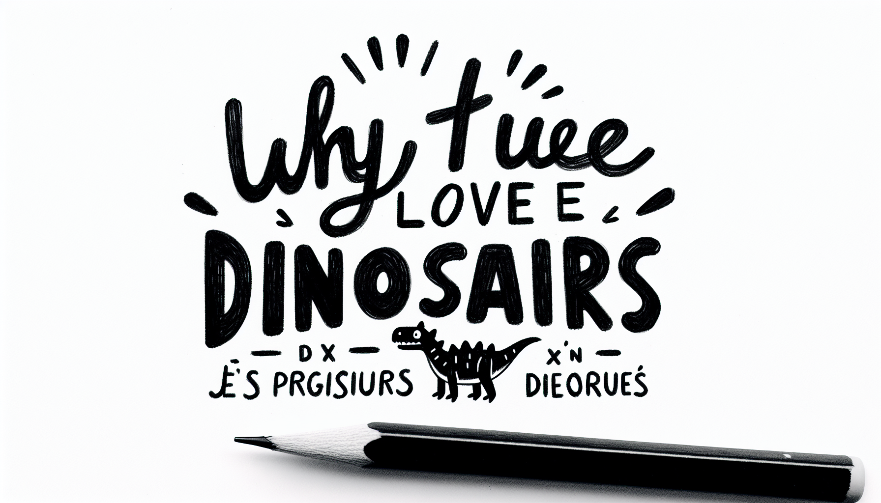 Ecris en noir et blanc à la main avec un crayon de papier sans décor autour la phrase : " Pourquoi on adore les dinosaures"  sans faute d'orthographe  