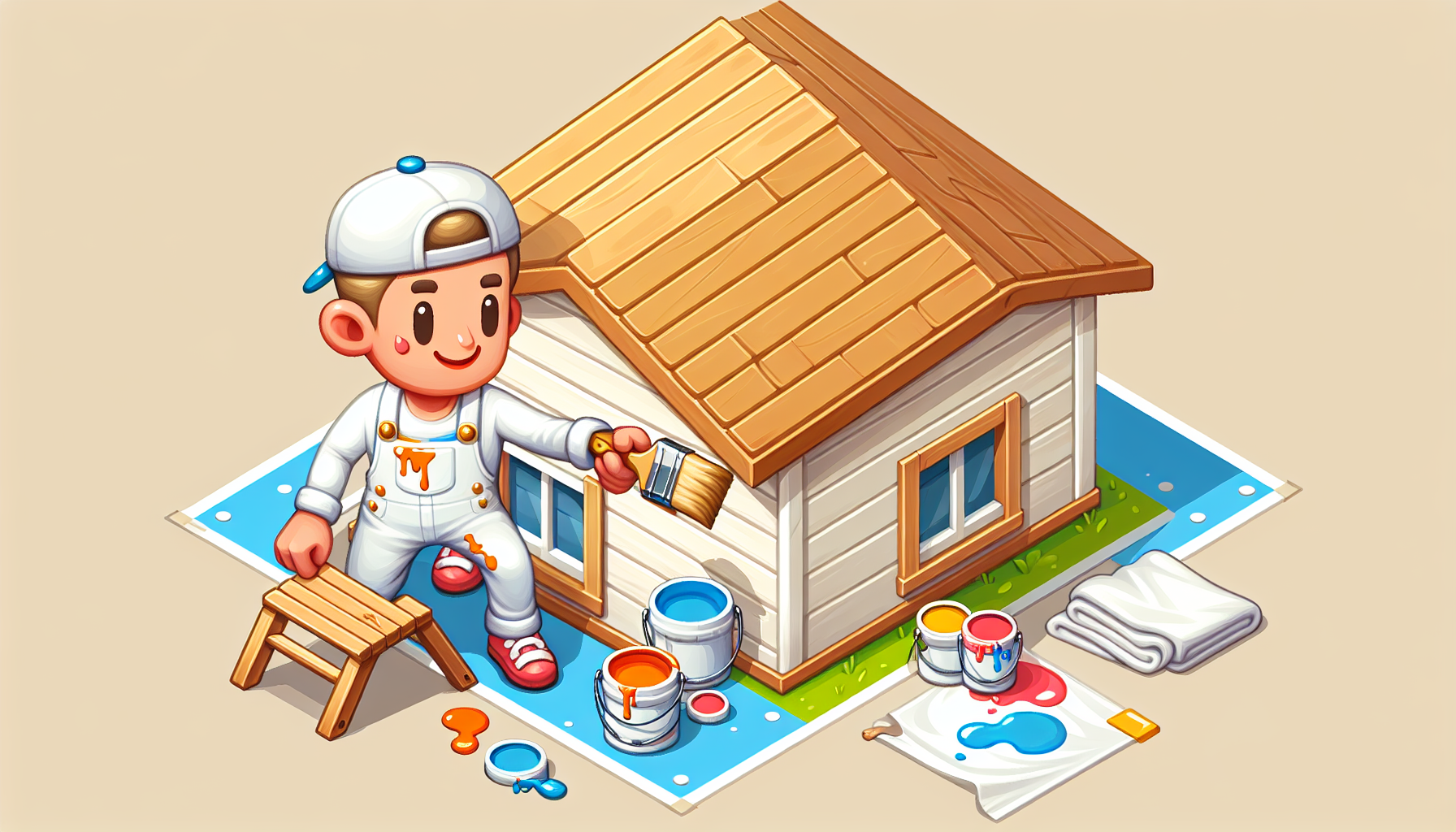 give me a house painter character with cartoon style, 2d, look from above