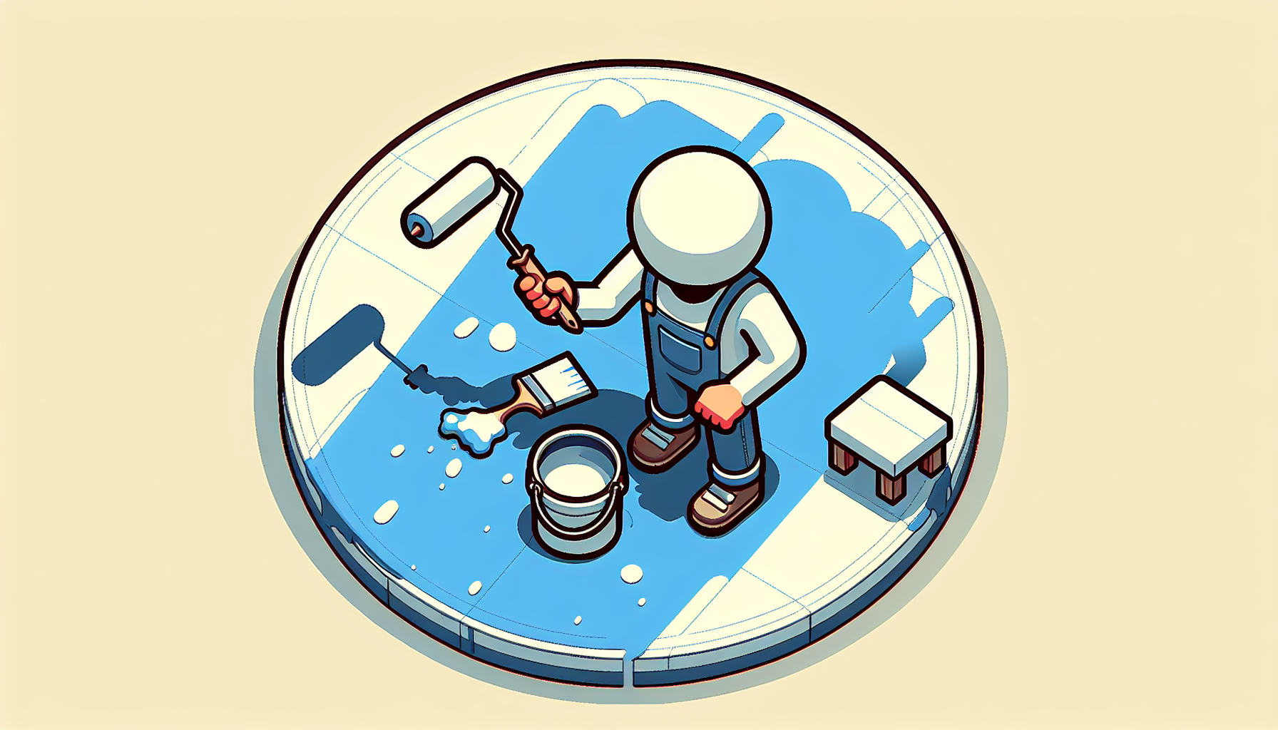 give me a house painter character with cartoon game style, 2d, look from above, no background, need only character 