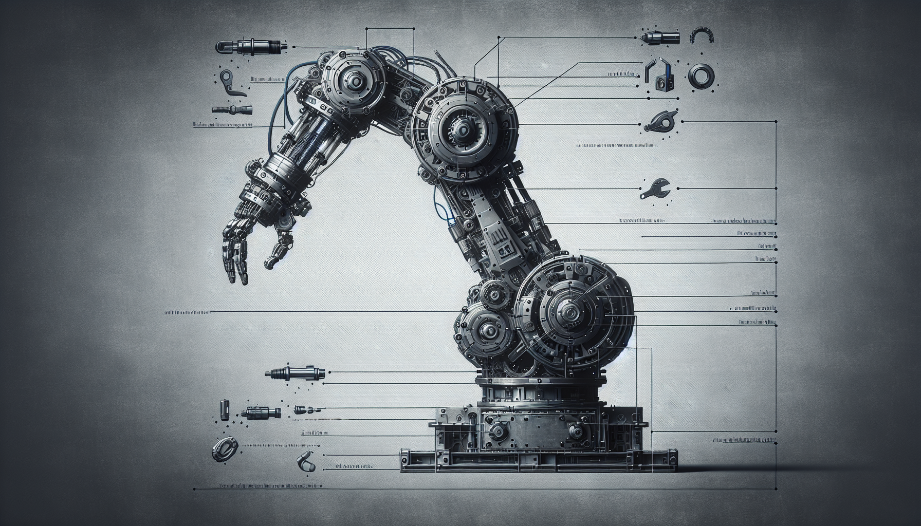 robotic and hidraulic industrial robotic arm, realistic and not too big

