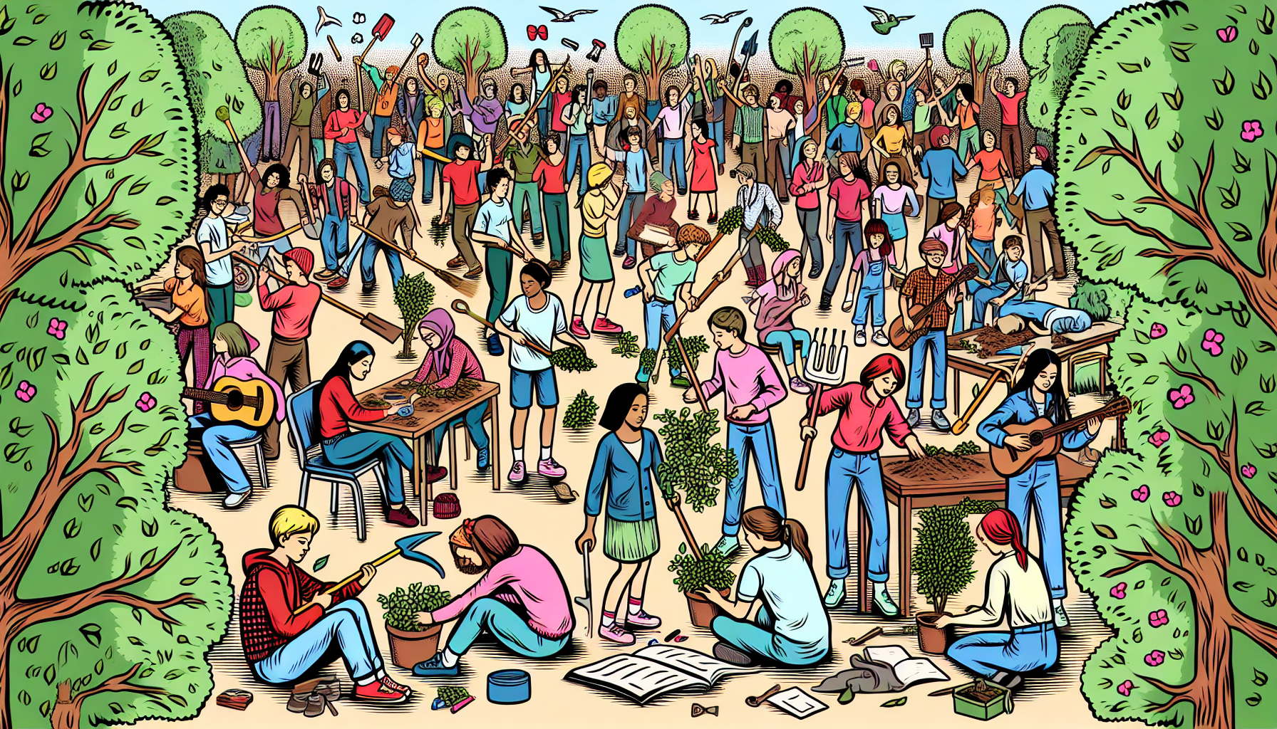  animated digital art of how a group of motivated teenagers can harness their talents and passions to bring about positive change.
