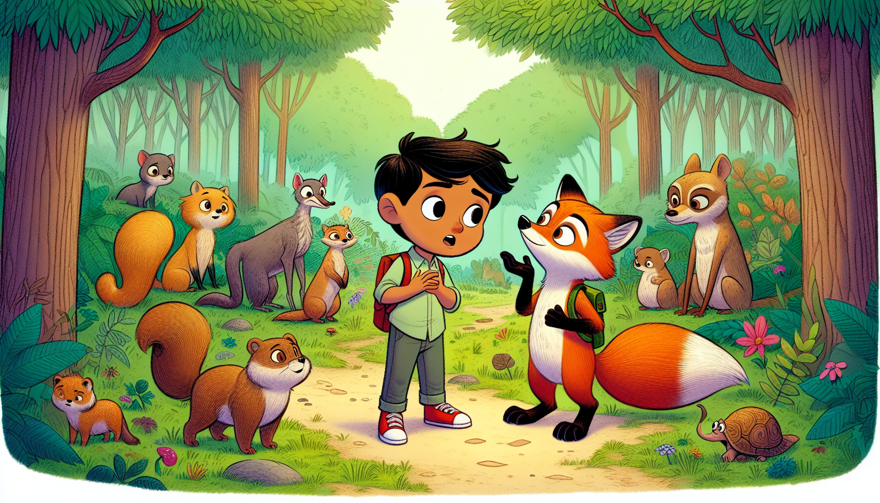 En el camino, Pedrito se encontró con Pepe, un zorro tramposo al cual le gustaba inventar cosas sobre los demás animales.

Pepe, empezó a hablarle a Pedrito sobre los animales que habitaban el bosque.
-Imagínate que en este bosque hay animales que no deberían estar aquí, hay unos que no pueden moverse bien, hay otros que no pueden hablar bien.

-¿De qué nos sirven esos animales en este bosque?, si ni siquiera pueden disfrutar del bosque, ni hacer cosas por ellos mismos.

Pedrito, muy sorprendido por lo que le contaba Pepe, siguió escuchándolo sin decir ni una sola palabra.

-Nosotros los zorros, somos astutos, veloces y hermoso, así que hemos decidido que ellos no son bienvenidos aquí, así que los vamos a sacar.
