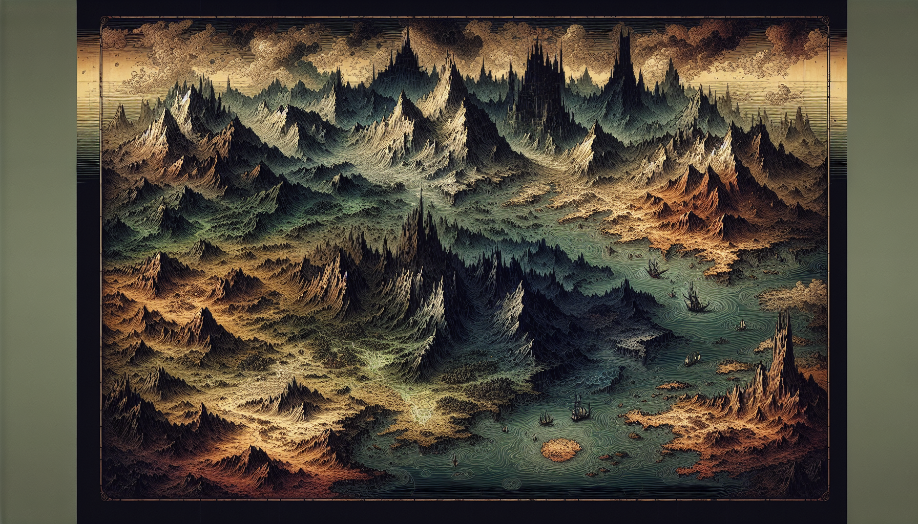 Generate a world map from a dark fantasy world