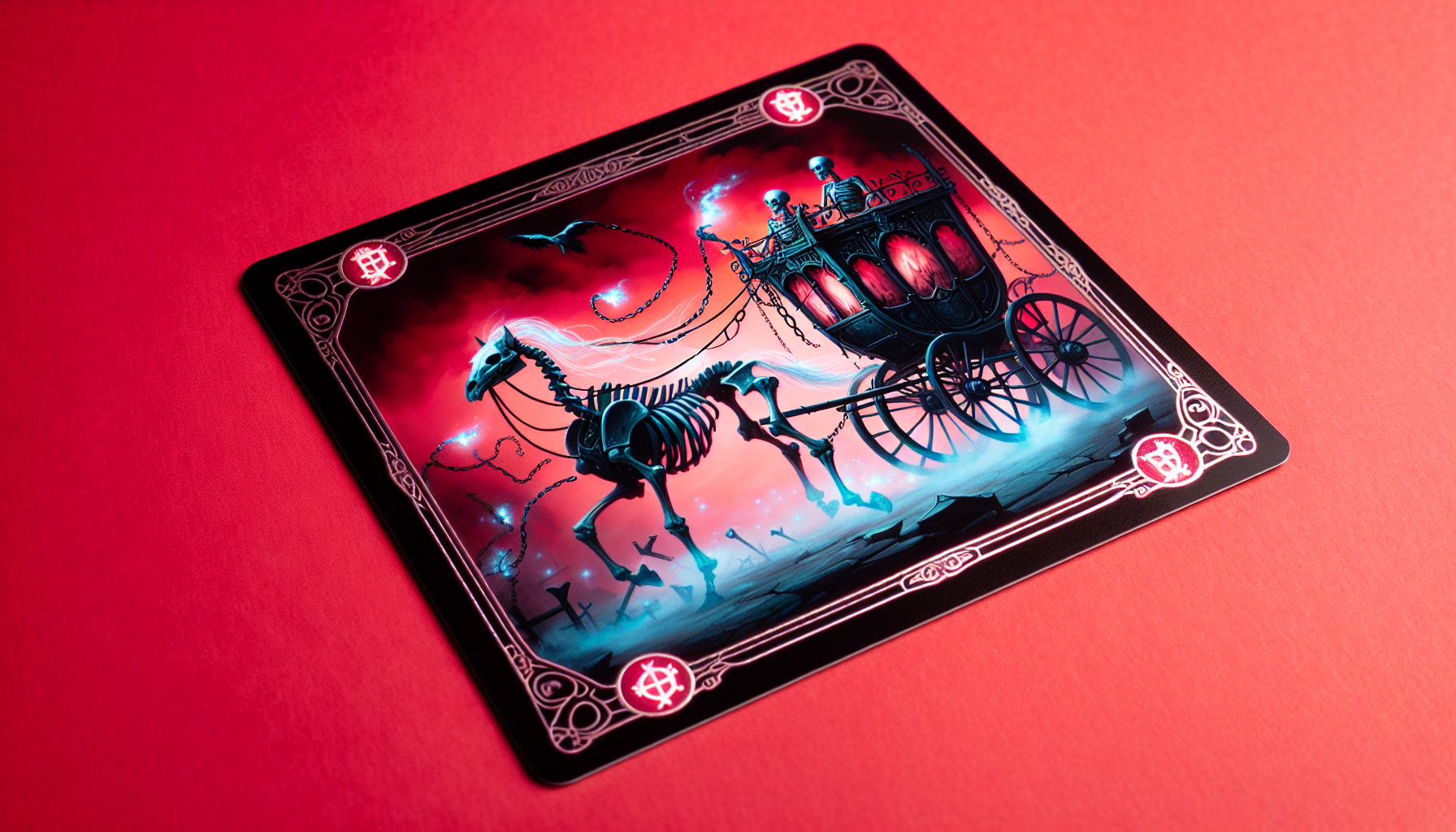 Carruaje de huesos carta mágica Yu-Gi-Oh fondo rojo simple brillo mate
