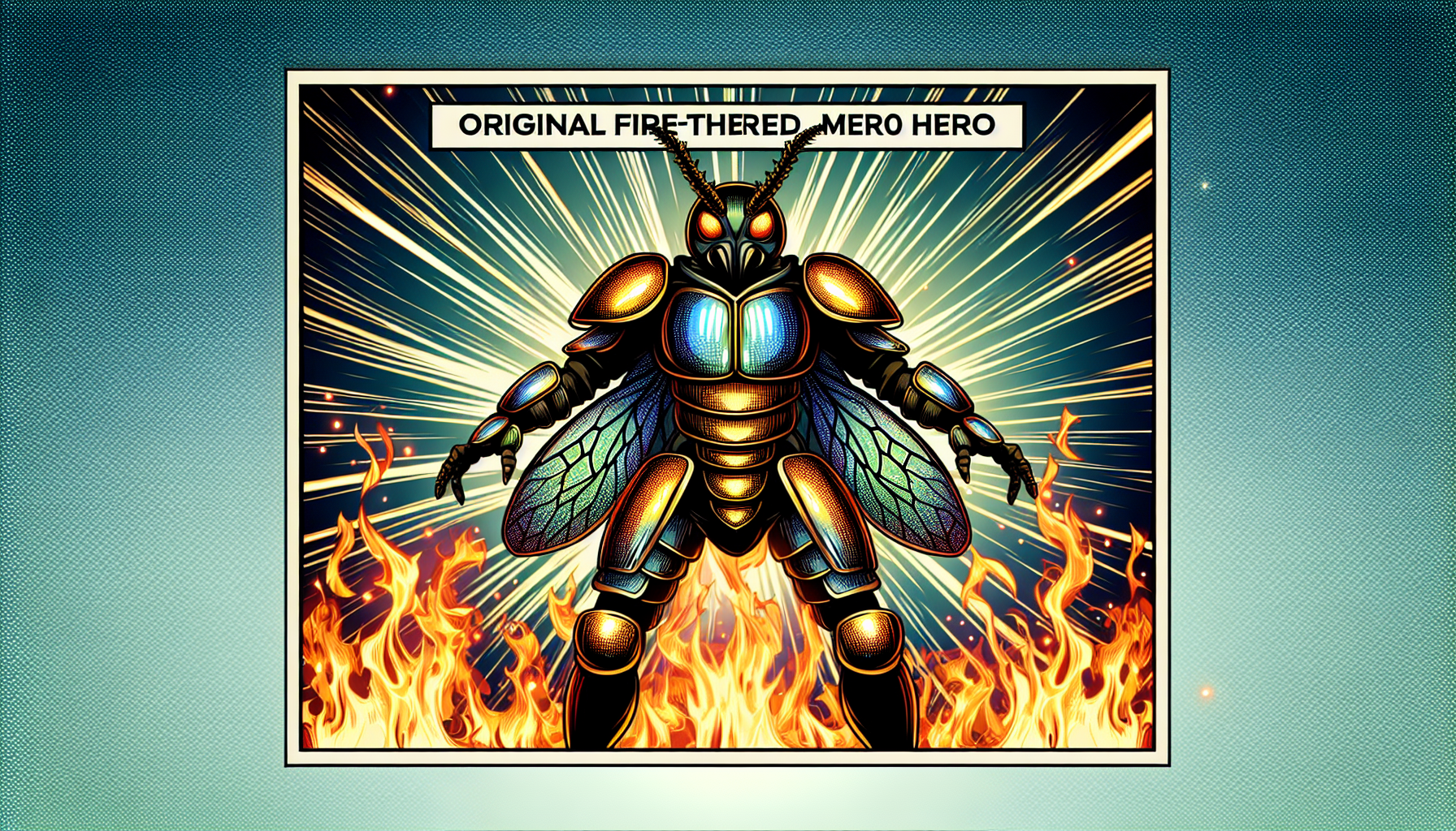 Héroe de fuego con armadura de insecto escarabajo carta de Yu-Gi-Oh fondo simple brillo mate