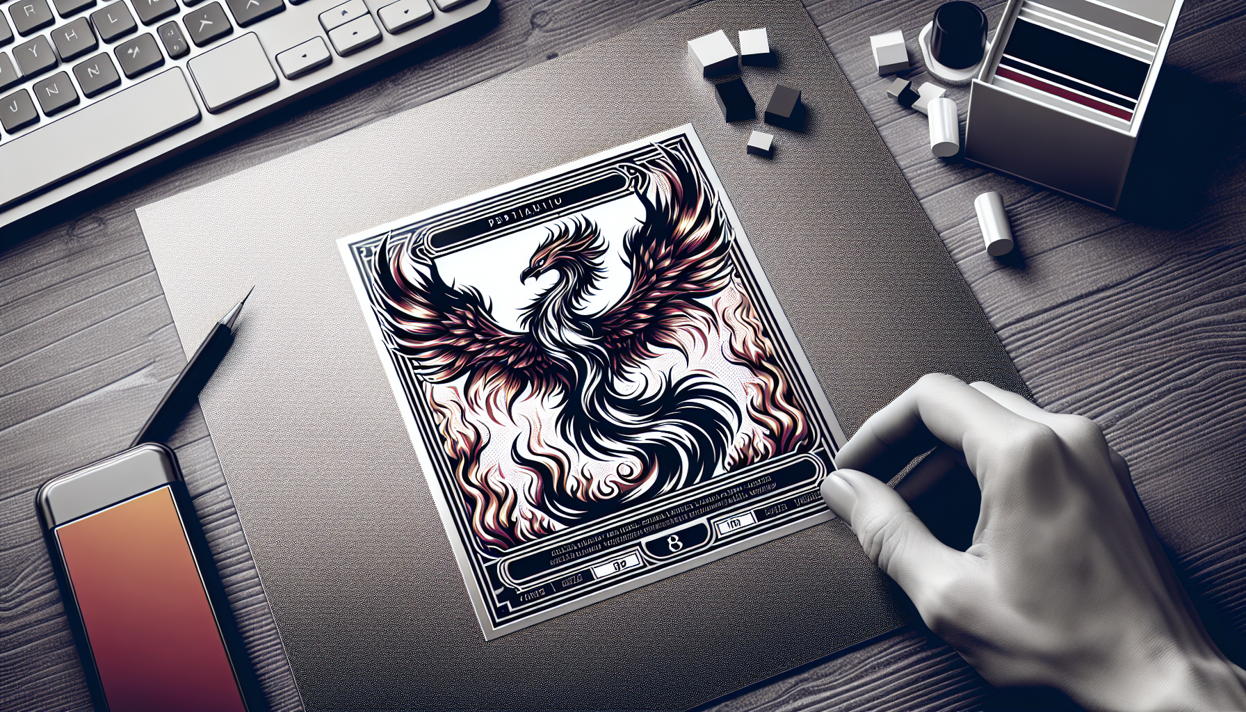 Fénix fuego negro carta de Yu-Gi-Oh fondo simple brillo mate