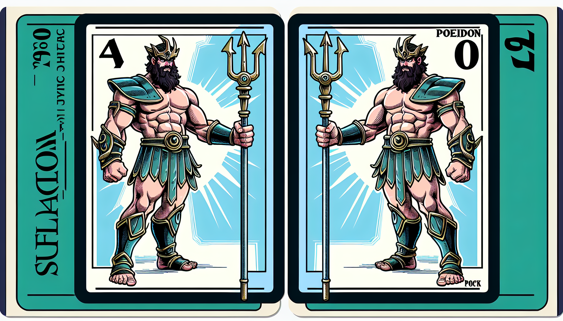 Guerrero bárbaro poseidon con tridente  carta de Yu-Gi-Oh fondo simple brillo mate 