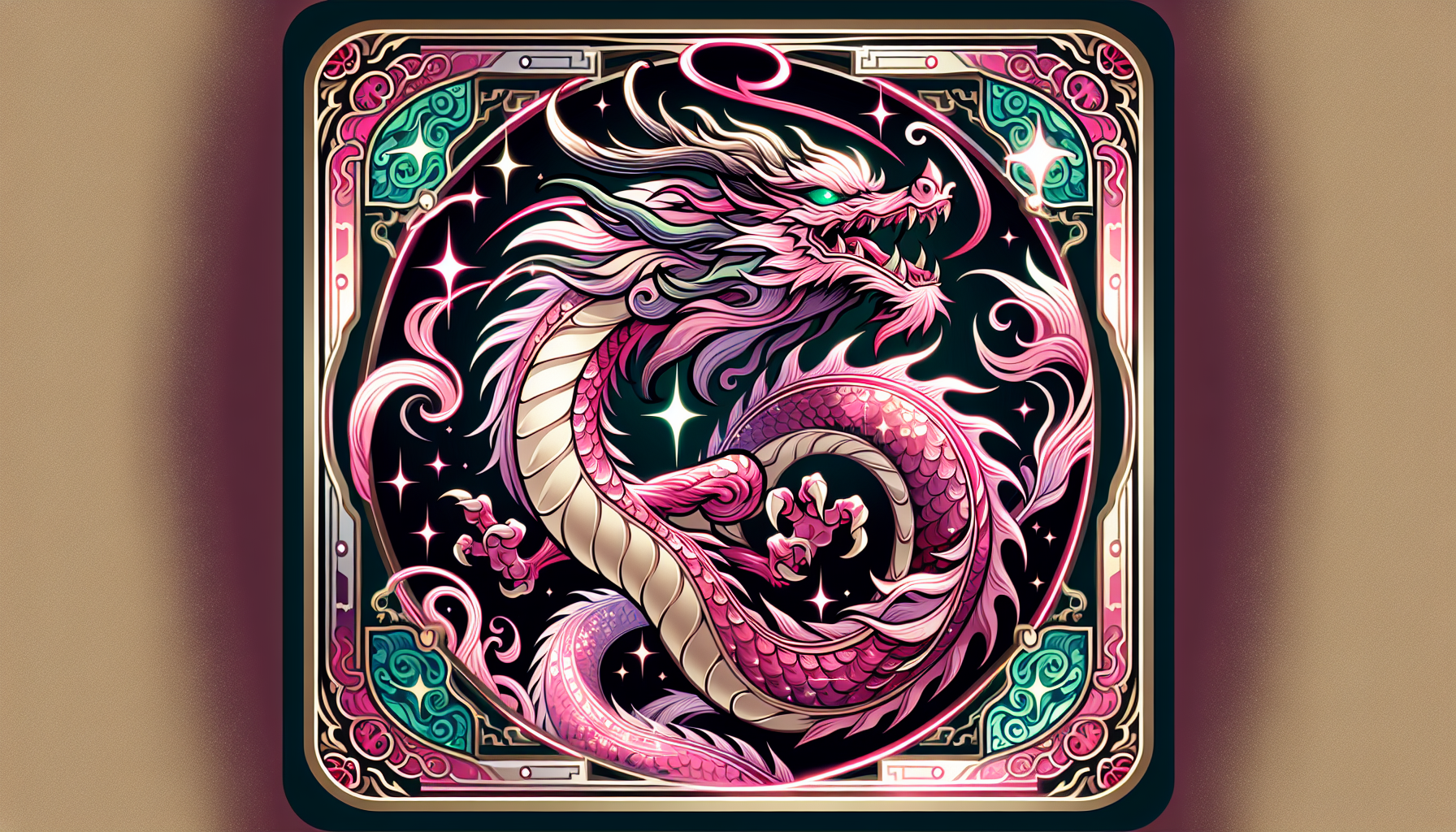 Dragón de agua rosa con ojos verdes  carta de Yu-Gi-Oh fondo simple brillo mate 