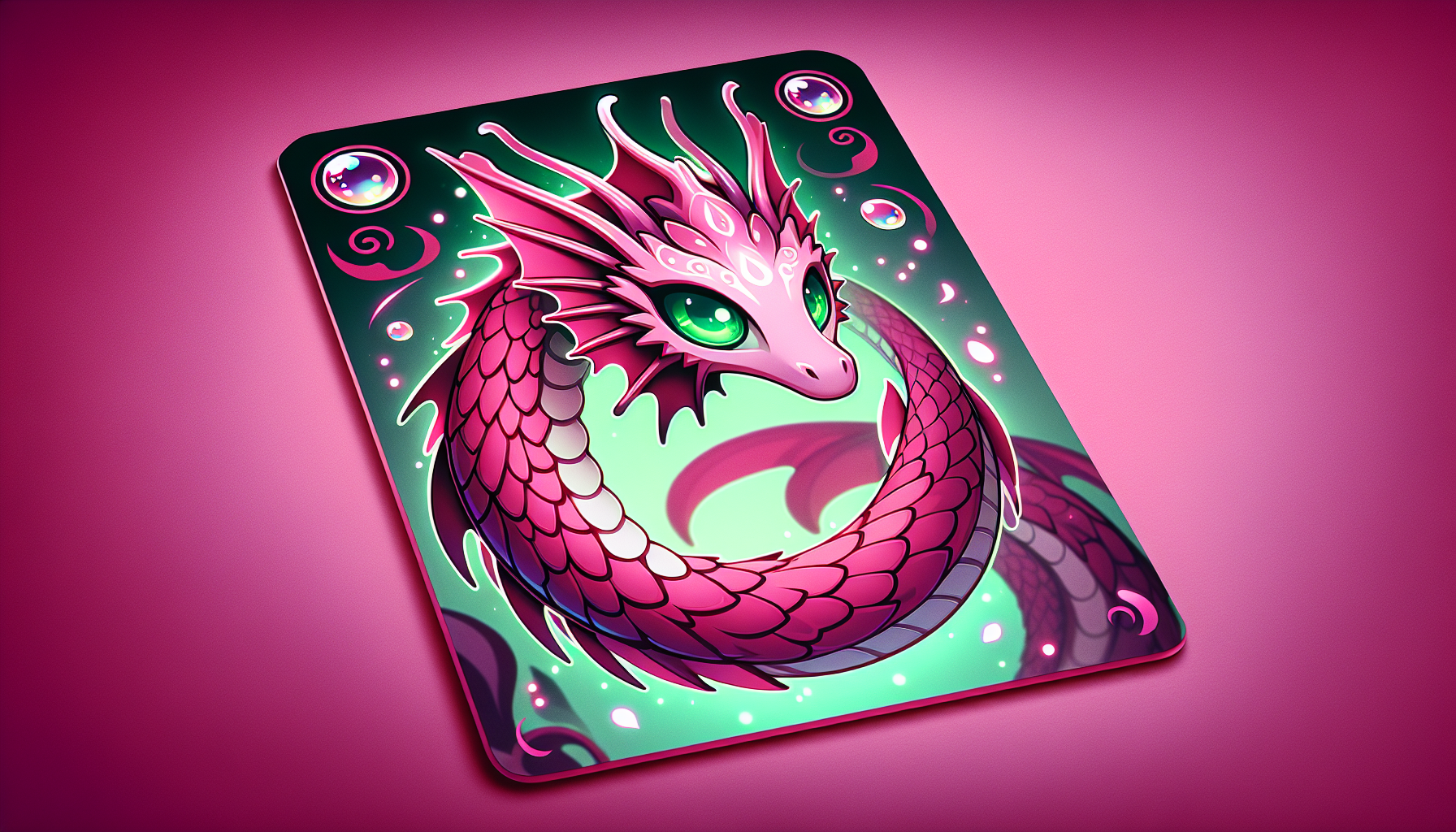 Dragón de agua rosa con ojos verdes  carta de Yu-Gi-Oh fondo simple brillo mate 