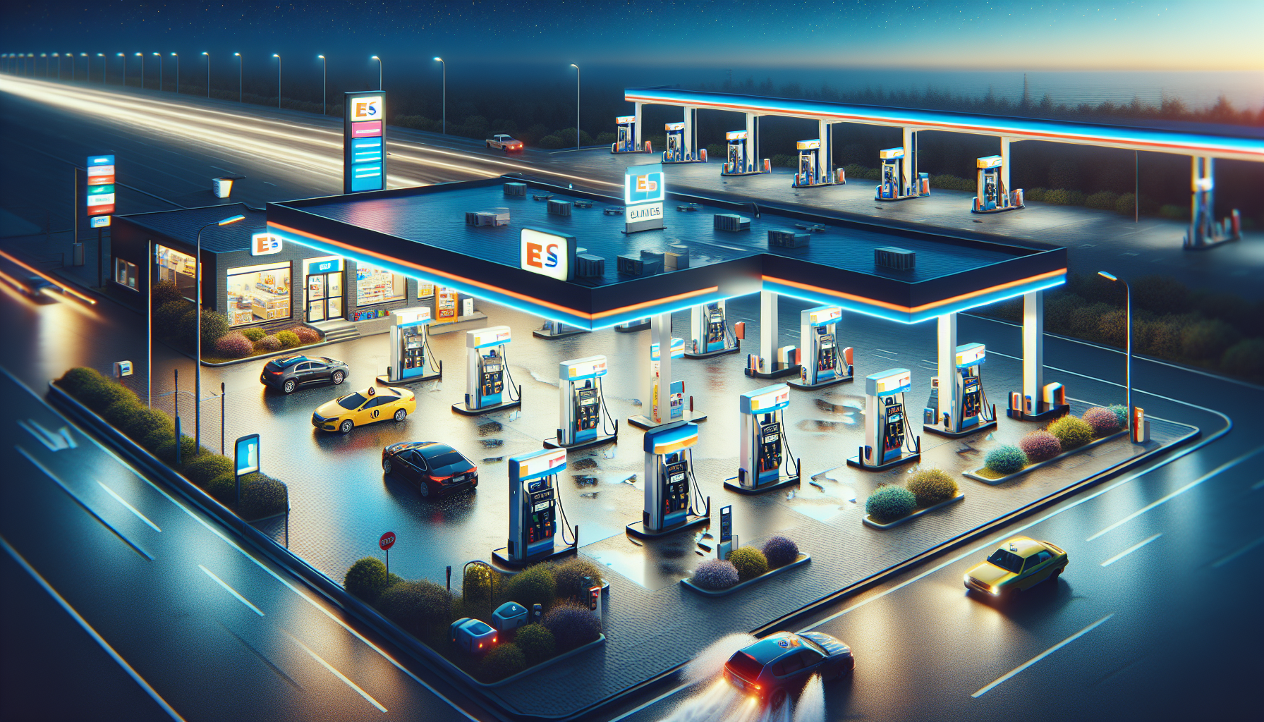estacion gasolinera con centro de lavado para autos 
