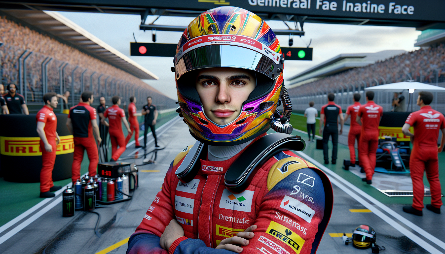 Puedes crear una imagen con mi cara en un traje de formula 1