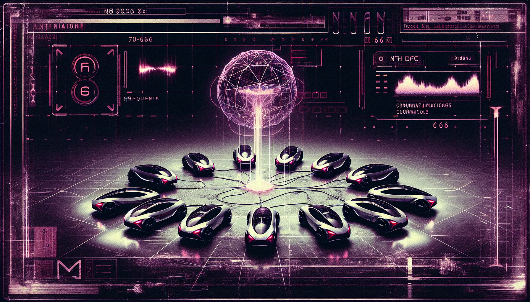 "Nine Teslas glare from a shattered screen. One speaks via 33Hz waves, floating coordinates spelling 'NHC'. Style: Beksinski’s surreal horror fused with digital collage. Palette: Void purples, error-red glitches. Signature: 'NHC' on a whisker. 666 chars."