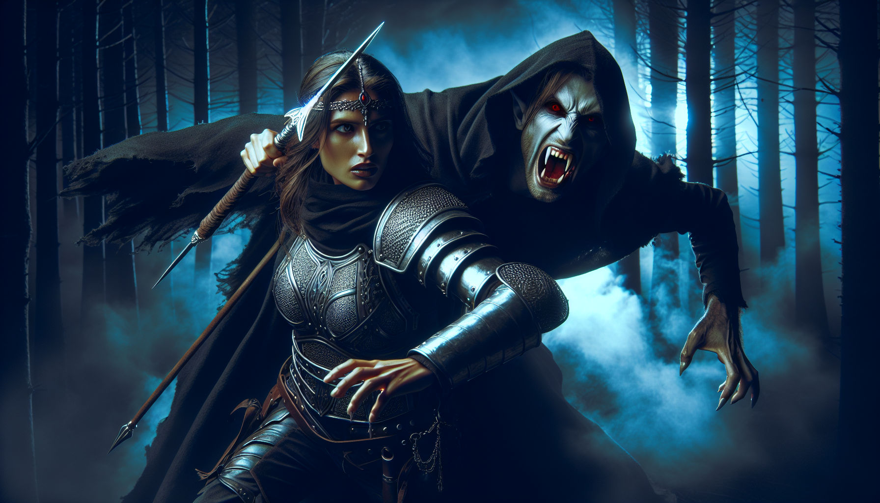 generate an image of a human killing a vampire