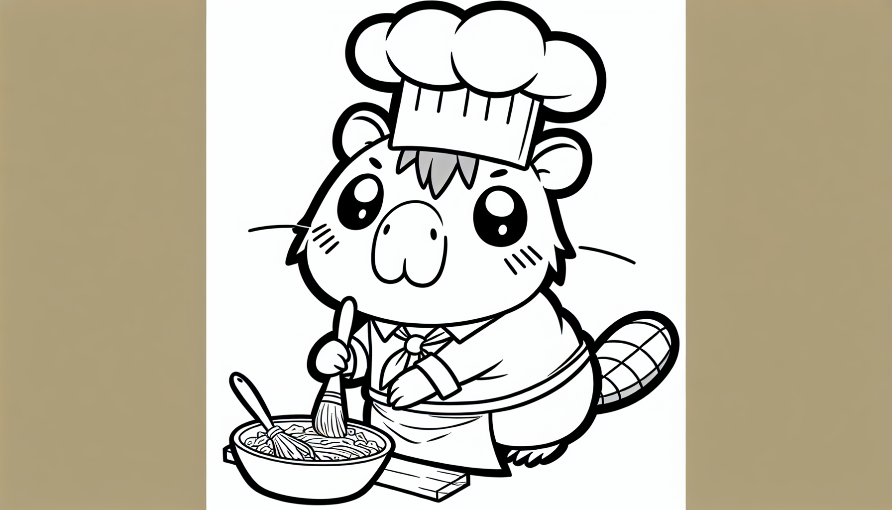 Capybara for a coloring book, in anime style. Thick black lines. Chef
