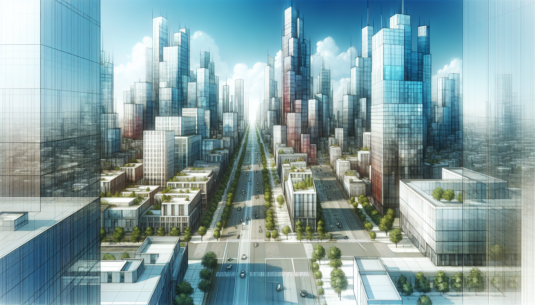 Крупный современный город с чистым воздухом