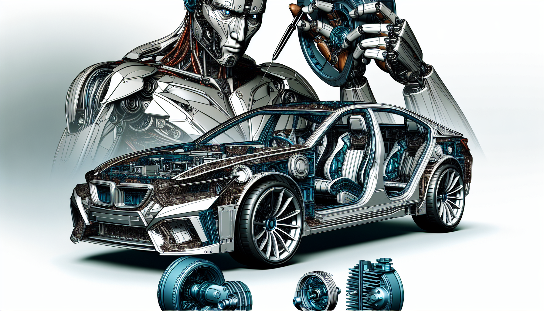 creame una imagen con un robot creando un coche