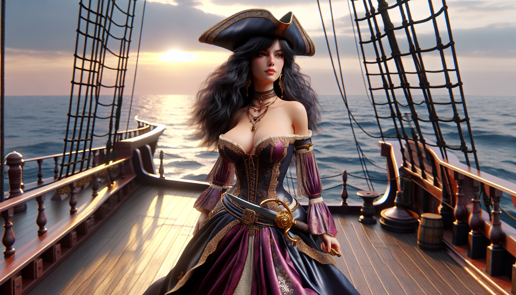 mujer pirata con vestido muy ceñido

