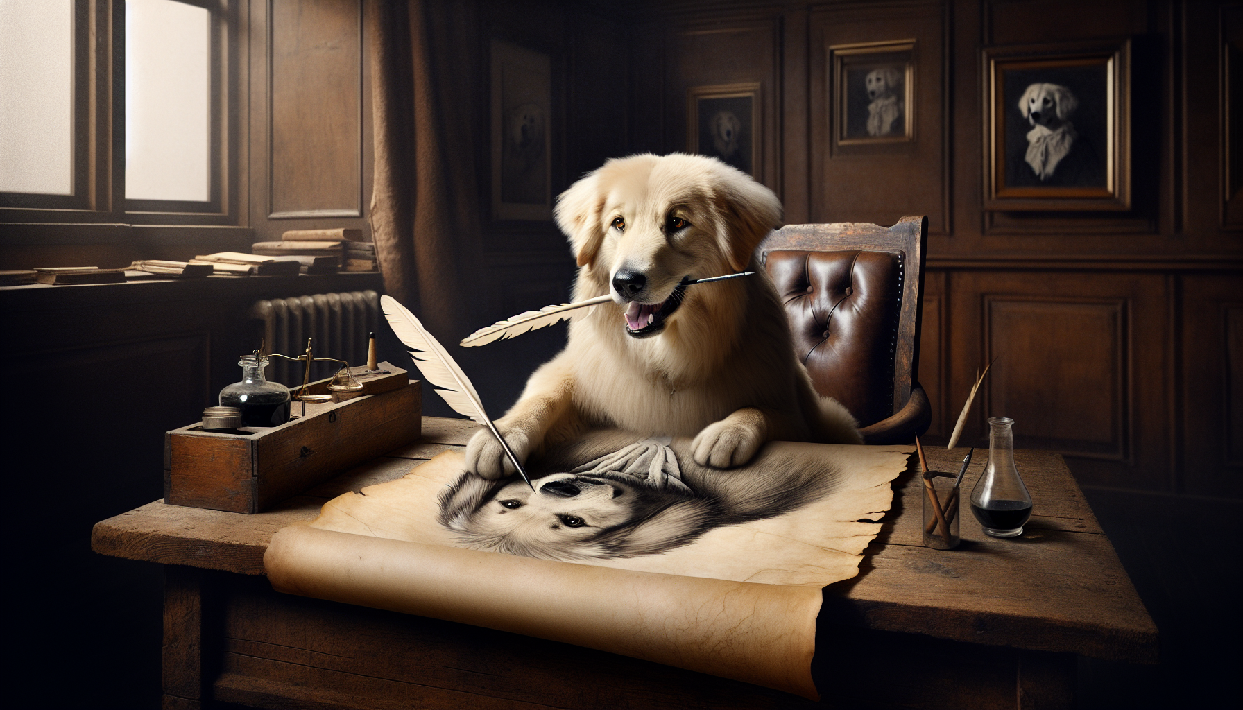 dog drawing himself