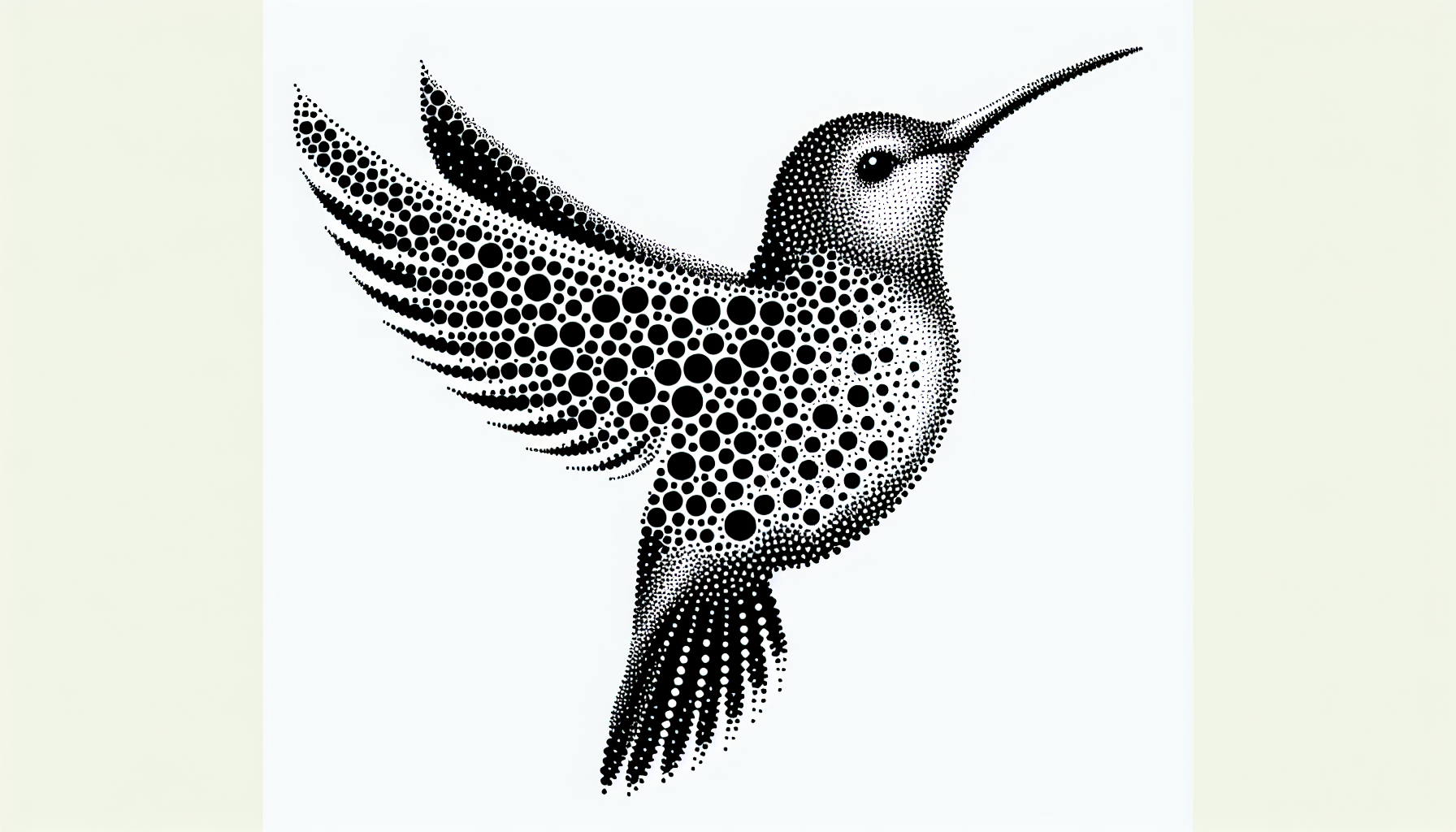 Un colibri composé uniquement de milliards de points (pointillisme minimaliste).