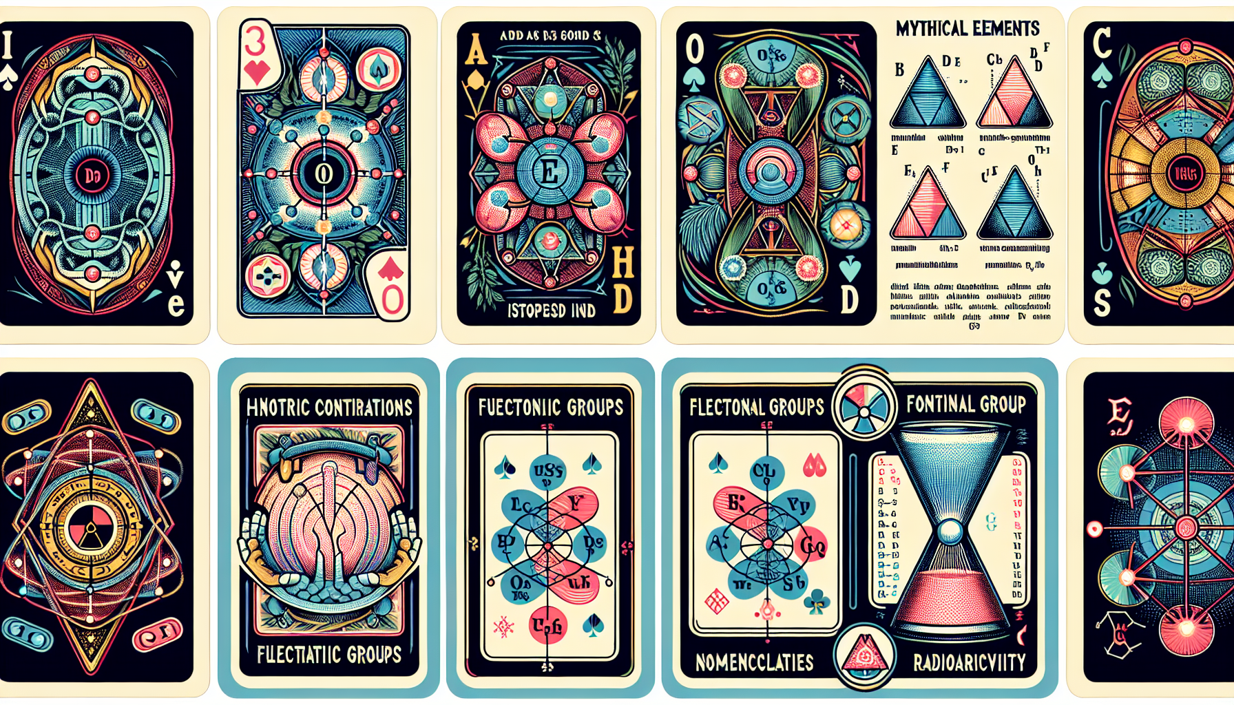 crea unas imágenes individuales  con base a las de yu gi o sobre isotopos e iones configuración electrónica grupos funcionales nomenclaturas radioactividad.
