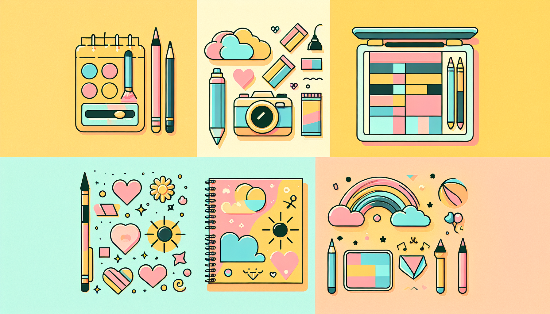 una ilustracion en con colores tono pastel, con un fondo de un color claro pastel amarillo