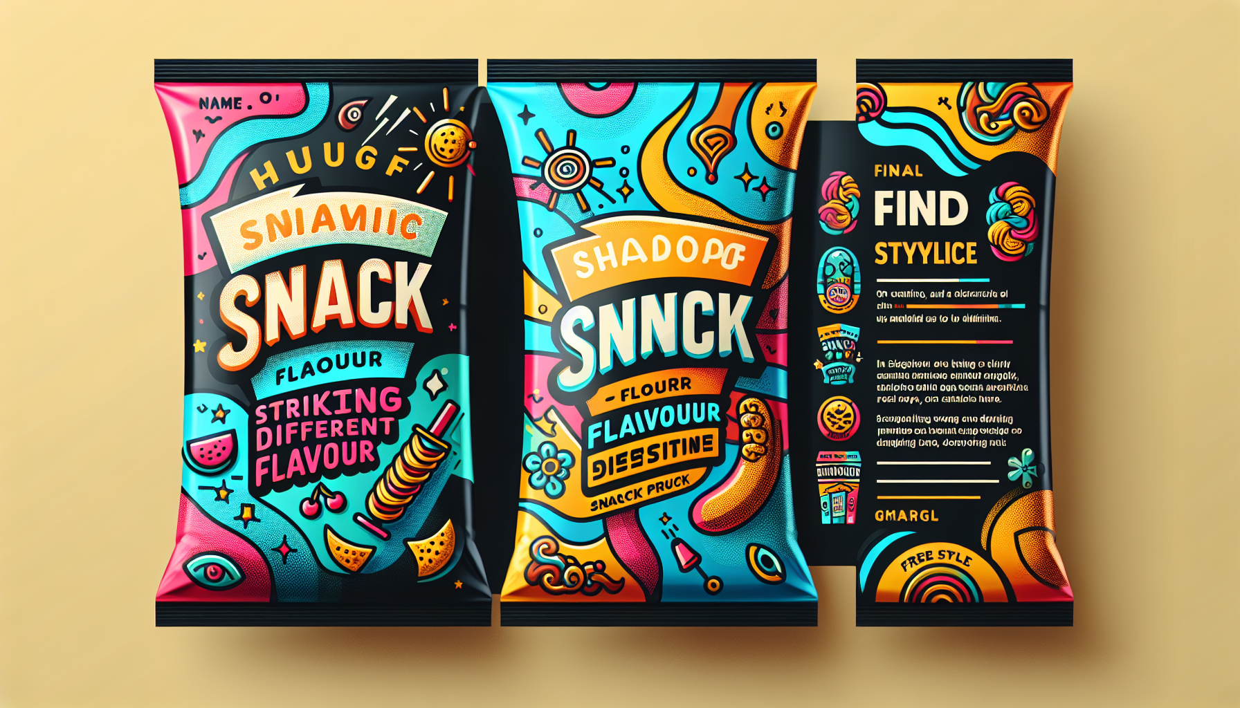 1. Crea tu marca y tu sabor
 • Inventa una marca original para tu producto de snacks.
 • Elige un sabor llamativo, diferente o divertido.
 • Define un estilo visual para tu marca (moderno, juvenil, misterioso, clásico, agresivo...).
 Puedes escribir primero tus ideas en una hoja o documento:
 • Nombre del producto
 • Sabor
 • Público objetivo
 • Colores o estilo visual que usarás
 2. Diseña la parte frontal de la bolsa
 • Abre Canva y crea un diseño personalizado de tamaño 1080 x 1350 px (formato vertical).
 • Diseña el frontal de la bolsa como si fuera real:
 • Nombre del snack
 • Sabor
 • Colores llamativos y coherentes
 • Estilo visual claro y reconocible
 • Eslogan (opcional)
 • Ilustraciones, texturas o dibujos relacionados
 Evita sobrecargar el diseño. Cuida márgenes, equilibrio visual y legibilidad.
 3. Inserta tu diseño en un mockup de bolsa de snacks
 Cómo hacerlo paso a paso:
 1. Descarga el diseño de la bolsa (paso 2) como PNG
 2. Abre un nuevo diseño cuadrado en Canva (1080 x 1080 px)
 3. En el menú lateral izquierdo, ve a la pestaña “Apps”
 4. Busca “Mockups” en el buscador de apps y haz clic en la herramienta Mockups
 5. Baja dentro de la categoría “Bebidas”, que está dentro de “Paquetes”, hasta encontrar una 
plantilla con una bolsa de snacks visible
 6. Haz clic y se insertará el mockup en tu diseño
 7. Sube tu imagen PNG y colócala en la bolsa del mockup (puede que tengas que arrastrarla o 
ajustarla manualmente)
 8. Asegúrate de que el resultado sea visualmente realista
4. Diseña libremente la imagen publicitaria
 Este paso es completamente libre: crea una imagen que promocione tu producto como si fuera a 
publicarse en redes sociales o usarse en una campaña real.
 Puedes añadir, si quieres:
 • Frases llamativas
 • Fondo de color, degradado o imagen
 • Elementos decorativos: luces, rayos, fuego, ondas, iconos, stickers…
 • Estilo libre: serio, divertido, retro, minimalista, gamer…
 El objetivo es que tu diseño transmita la personalidad de tu marca. 
Entrega
 • Solo debes entregar la imagen publicitaria final, con el mockup y tu diseño integrado

HAZLO SIMPLE PARA QUE PAREZCA QUE LO HE HECHO CON IMAGENES DE GOOGLE Y/O CANVA Y EN  LENGUAJE ESPAÑOL ESPAÑA 