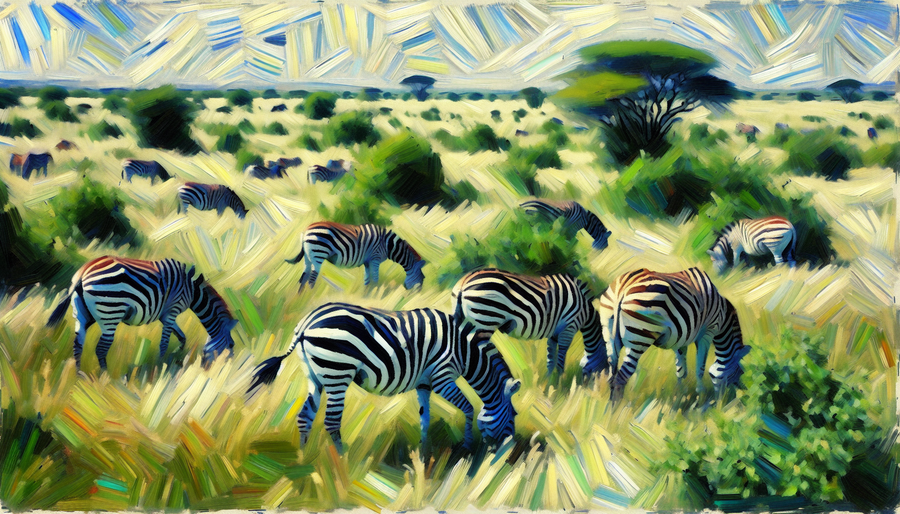 A family of Zebras grazing in the gamepark 