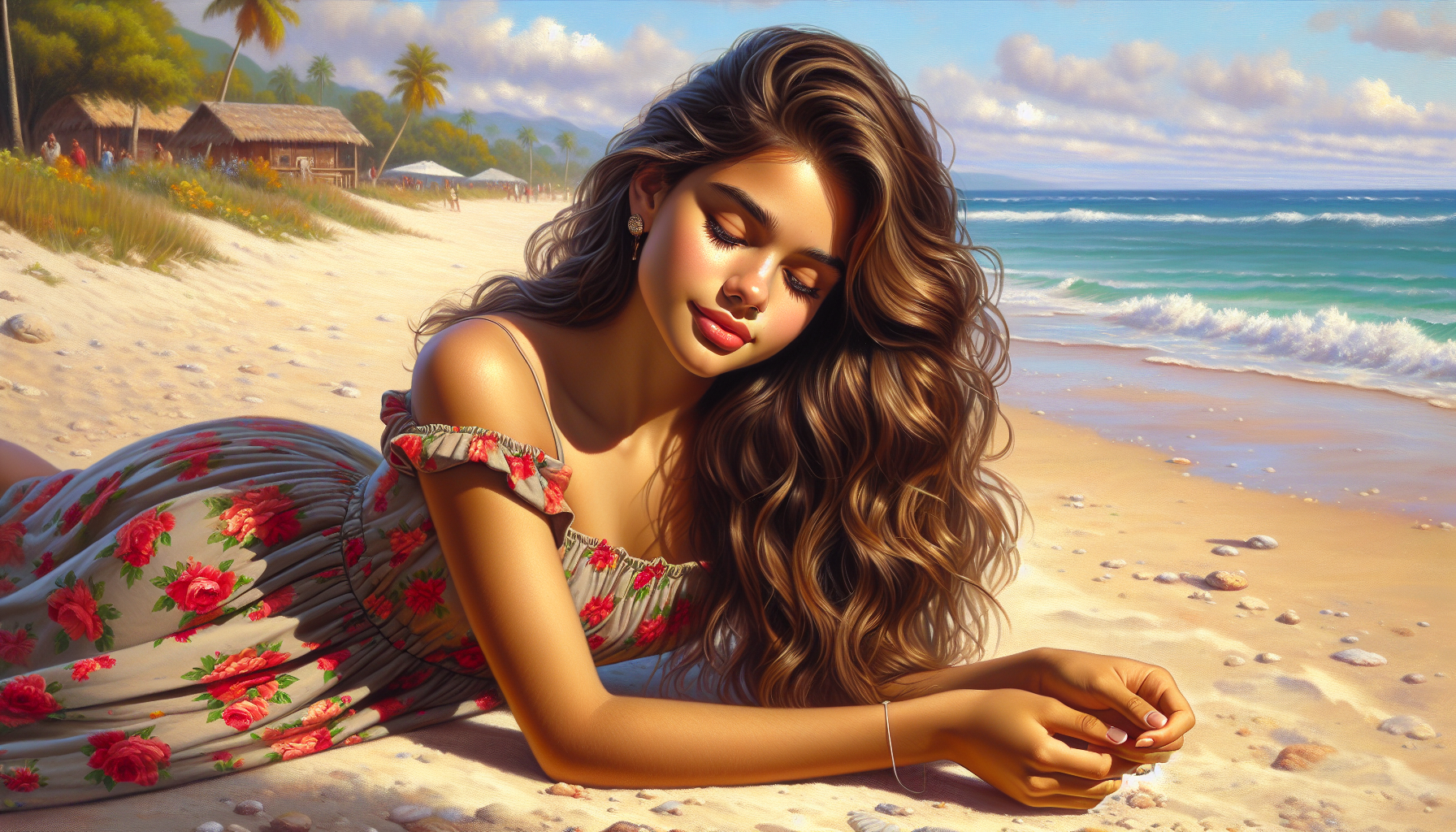 pretty girl lying on beach