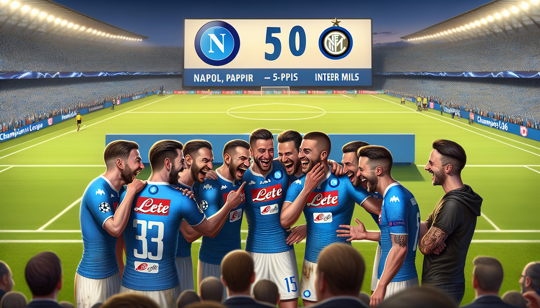 Giocatori del Napoli che deridono la squadra dell'Inter dopo aver perso per 5 a 0 la finale di Champions 