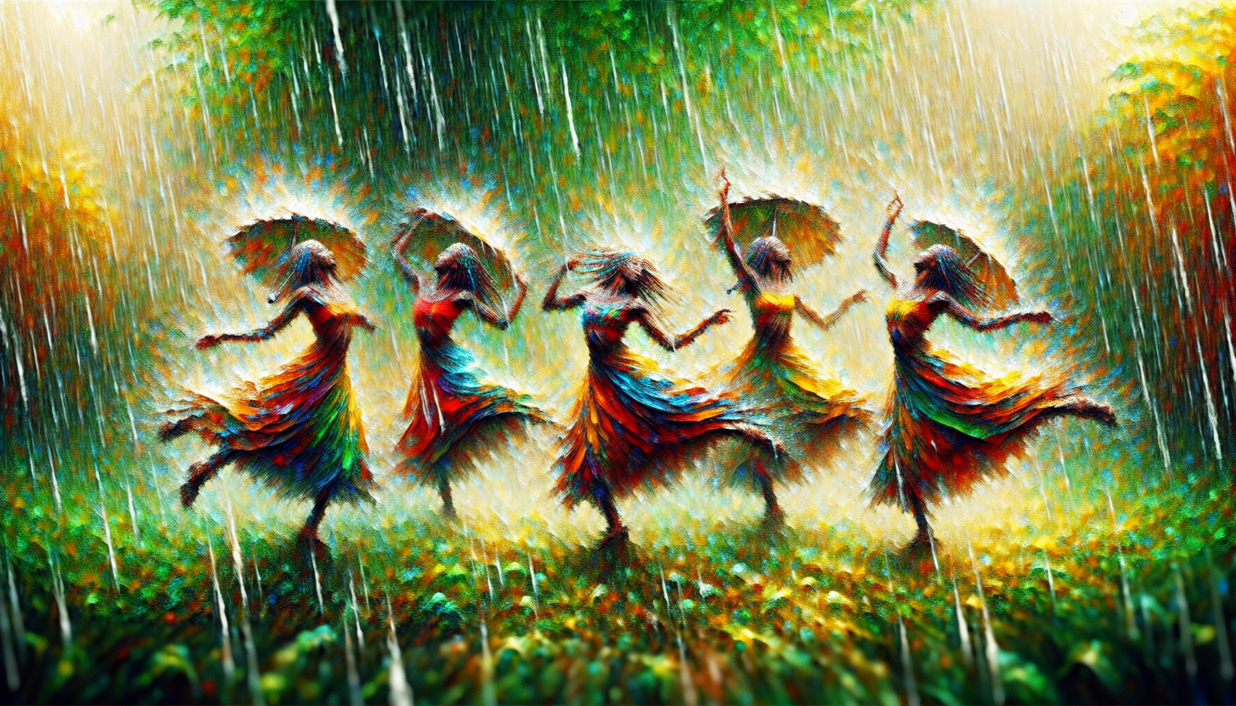 African ladies dancing under the rain 