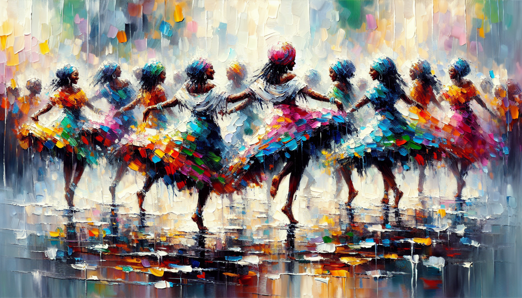 African ladies dancing under the rain 