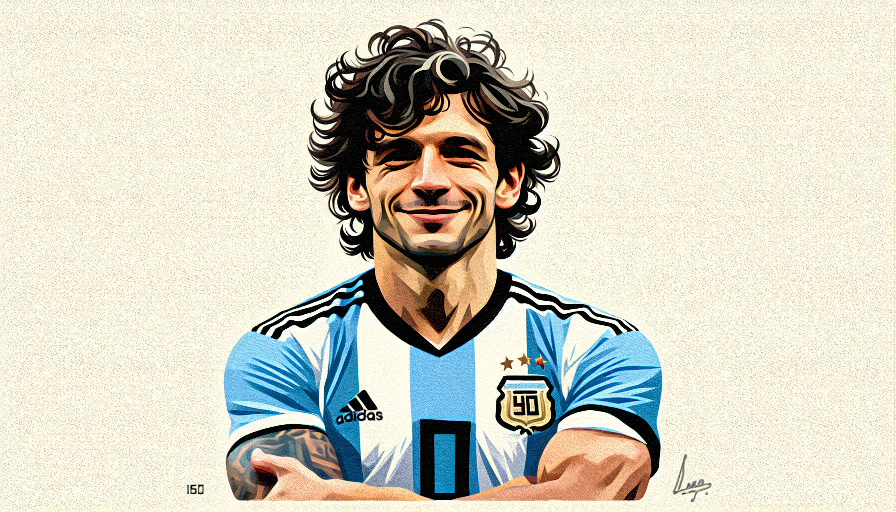 Caricatura cómica, divertida y simple, del jugador Lionel Messi, de Argentina