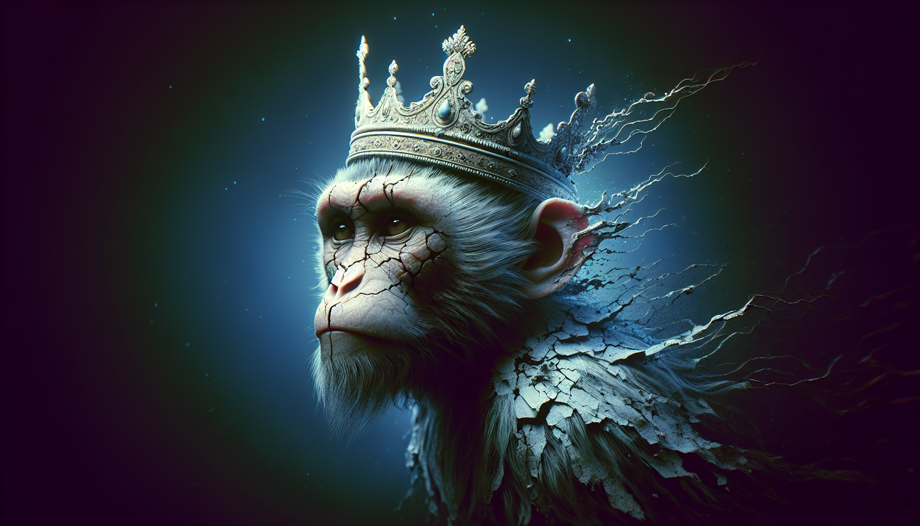 A monkey god with a broken crown over the head
