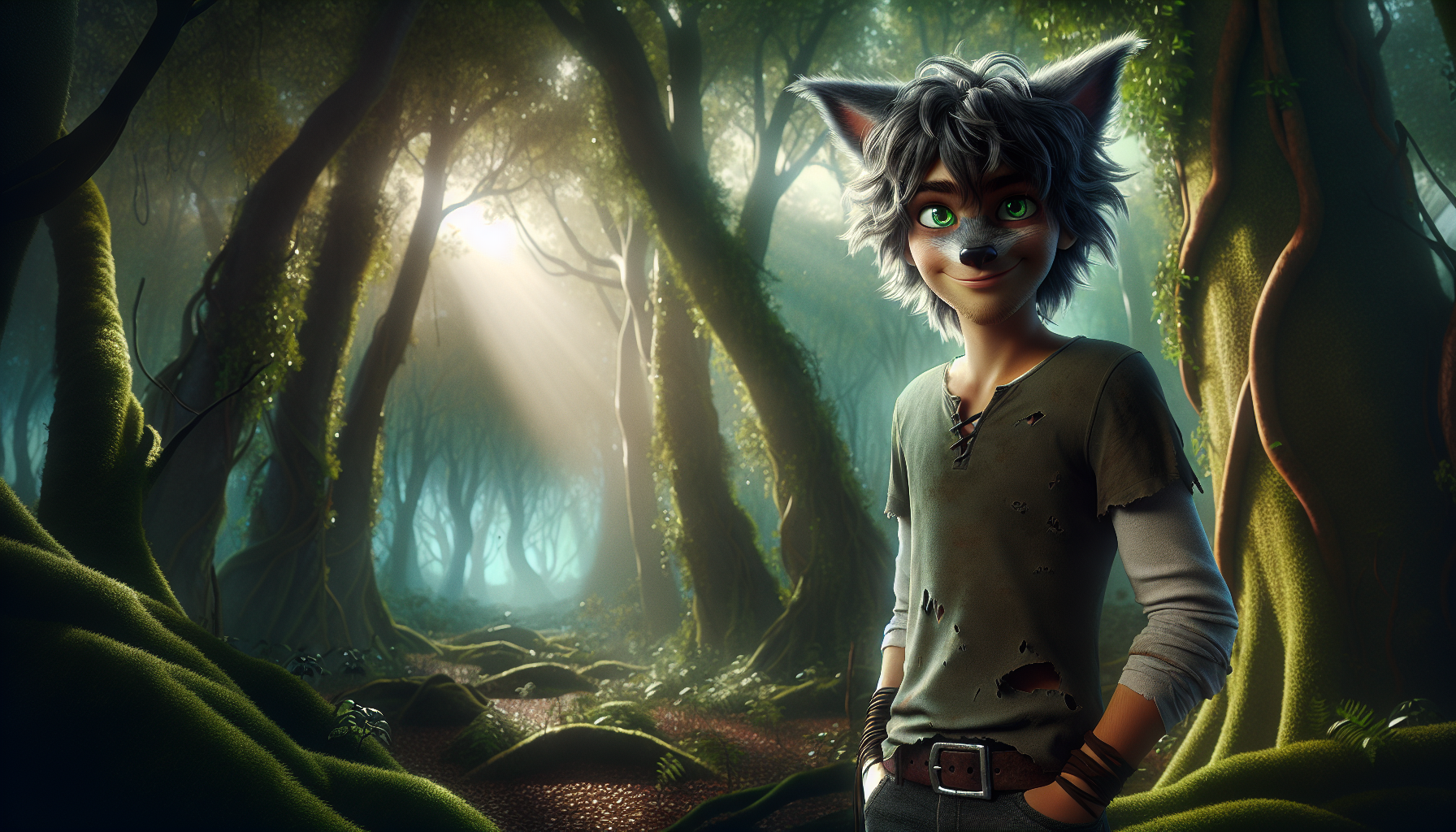 Chico con orejas de lobo y ojos verdes