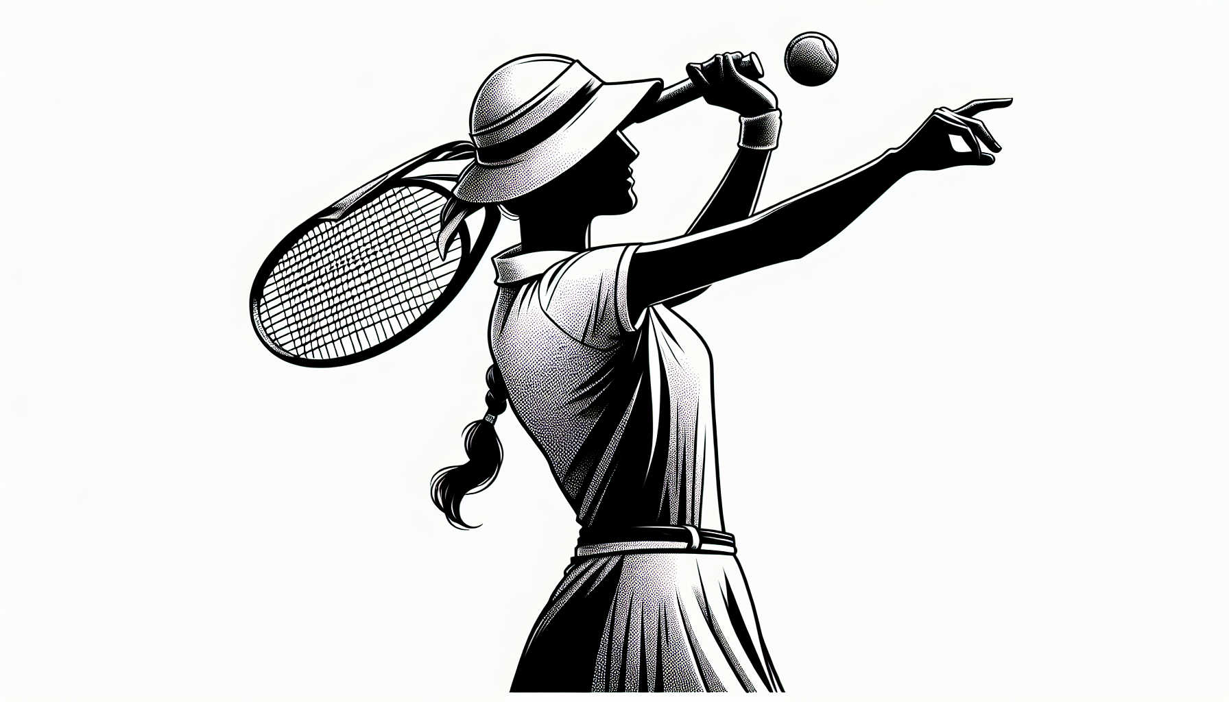 a simple silhouette of a tennis player with a tennis racket wearing a polo t-shirt and a hat, swinging, athletic  pose with nice curves and lines, 