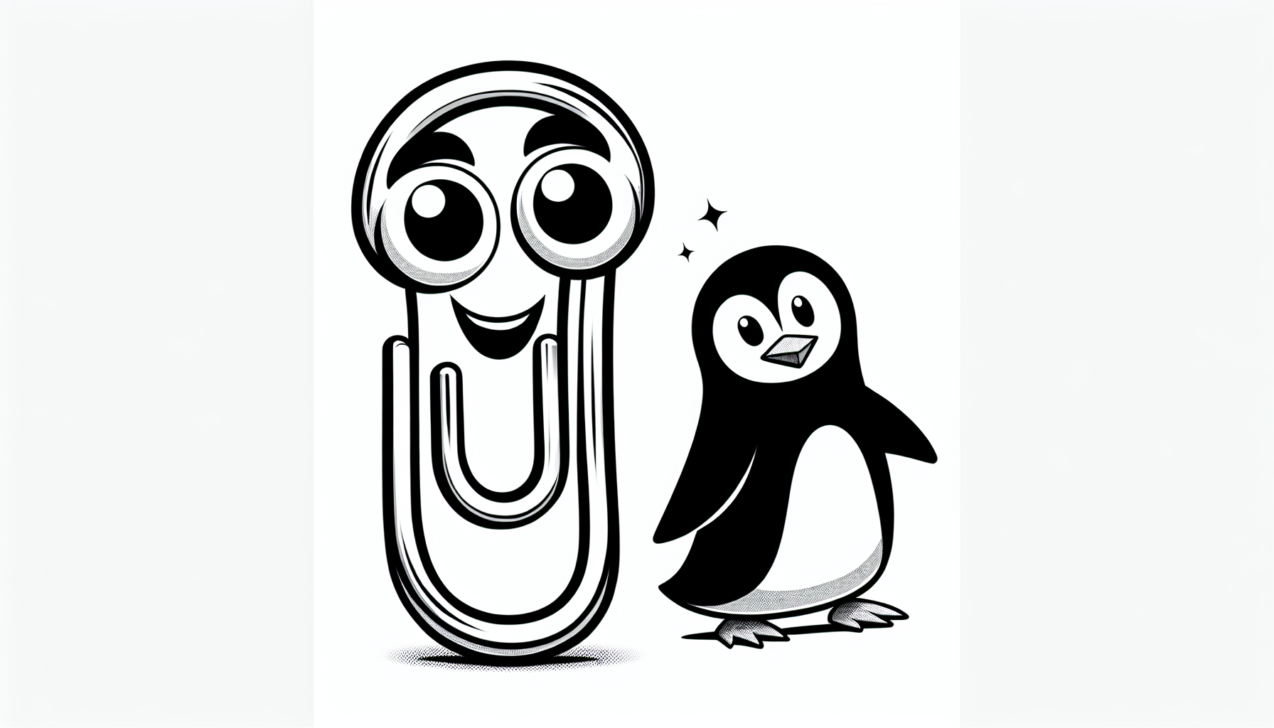 a microsoft office clippy assistant and a proud penguin